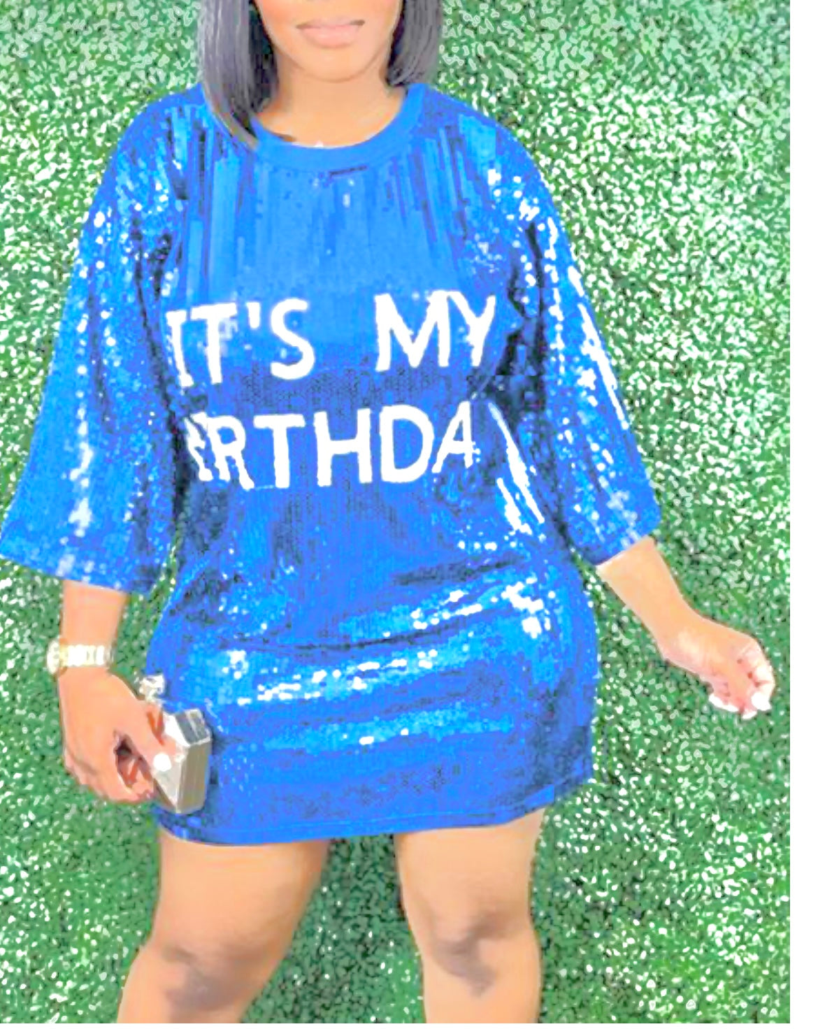 Birthday Sequin Tshirt dress -blue