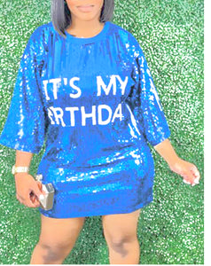 Birthday Sequin Tshirt dress -blue