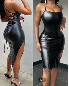 Faux leather dress corset back