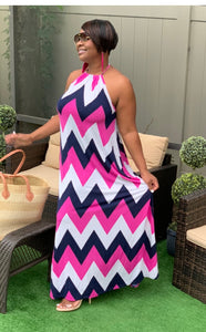 Maxi  dress-pink zig zag