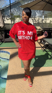 Birthday Sequin Tshirt dress /Red