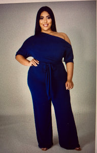 Jumpsuit-Navy off shoulder jumpsuit