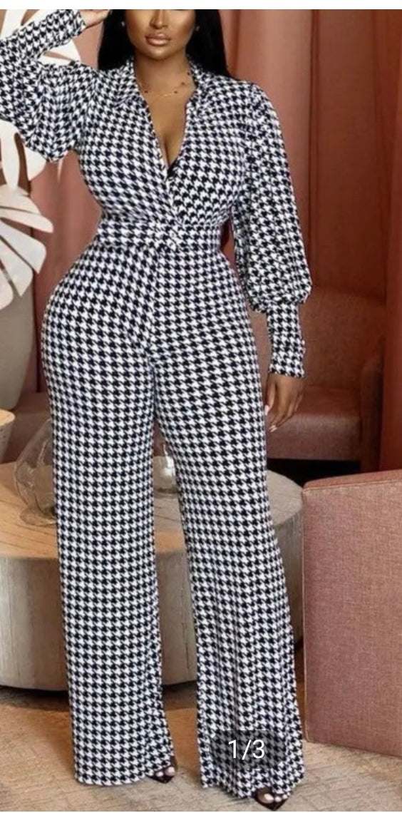 Jumpsuit pants checker black and white