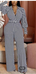 Jumpsuit pants checker black and white