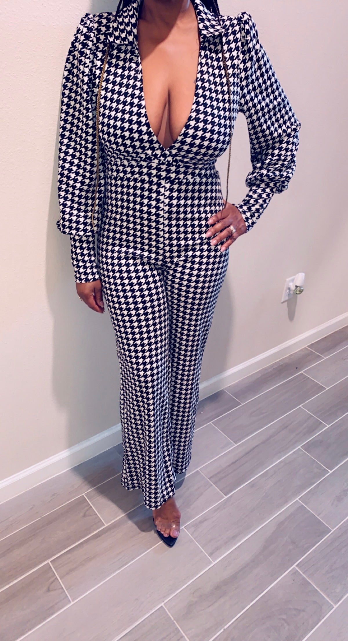 Jumpsuit pants checker black and white