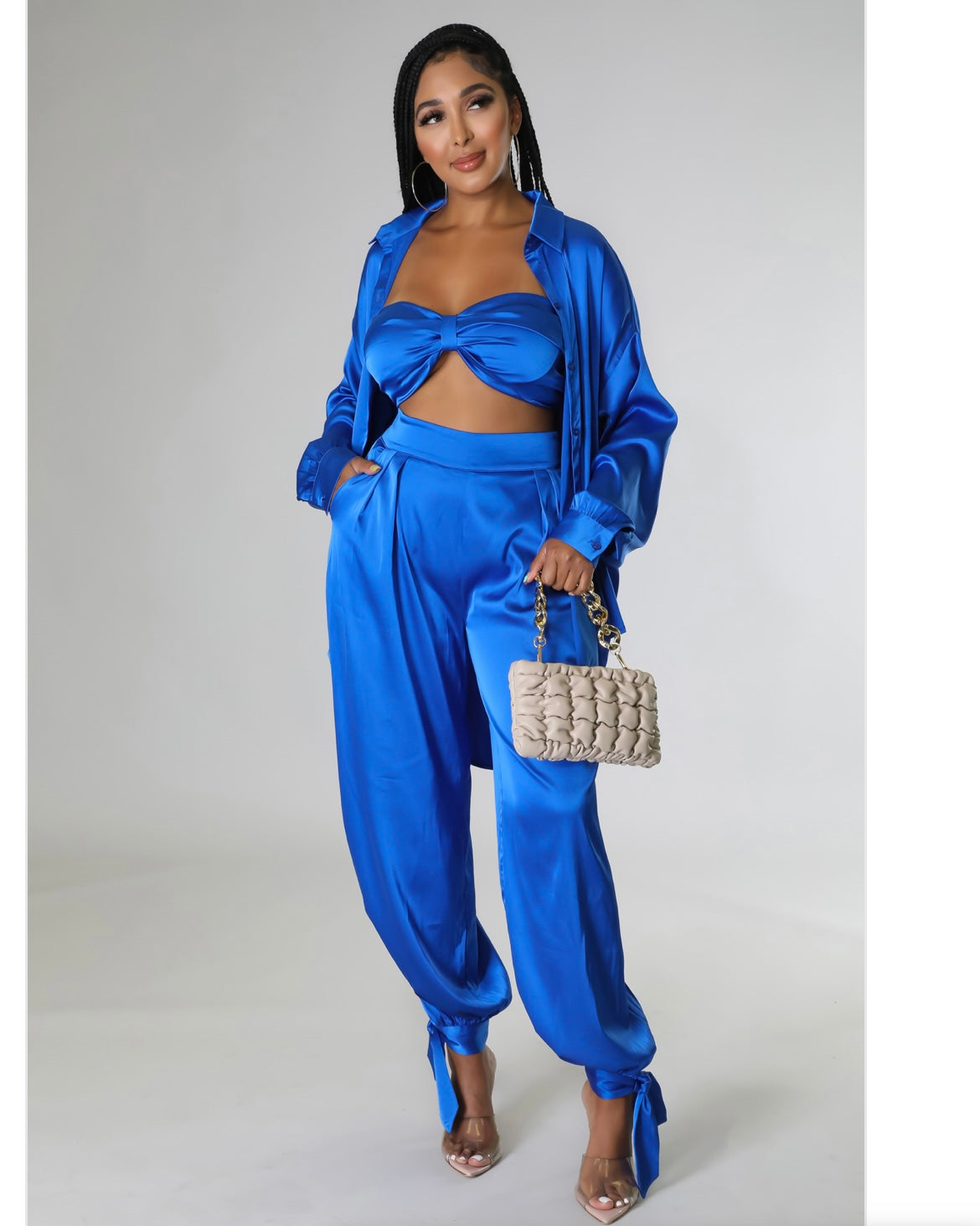 Silky Satin Three piece pants set